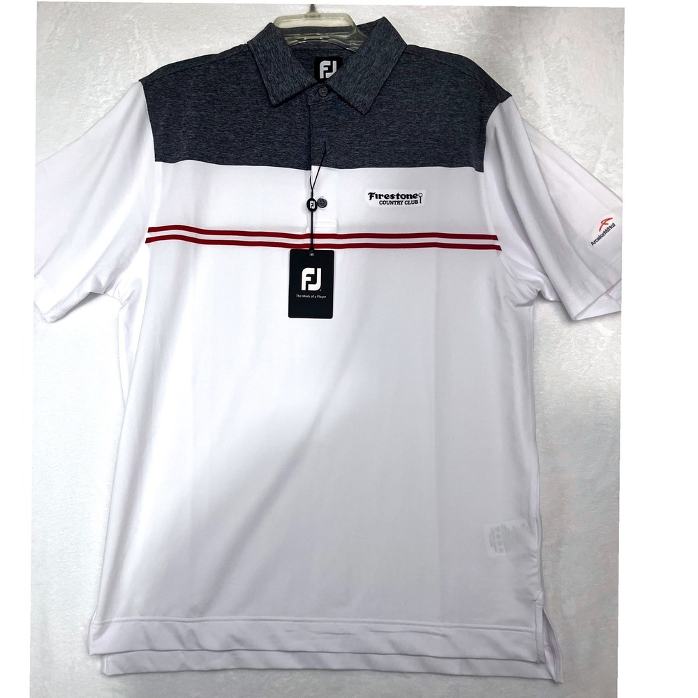 FootJoy FJ Men M Firestone Country Club Golf Polo ProDry White Navy Red NWT
